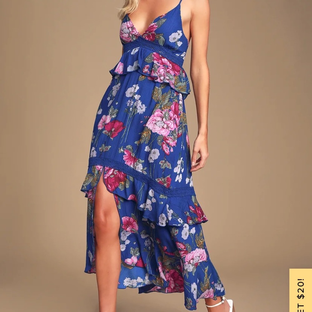 Royal blue floral midi